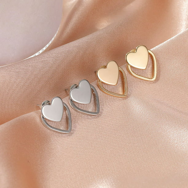 White/Yellow/Rose/Black Rhodium Plated Alloy 6MM Heart Shape Created Tanzanite Stud Earrings Womens Fashion Jewelry 